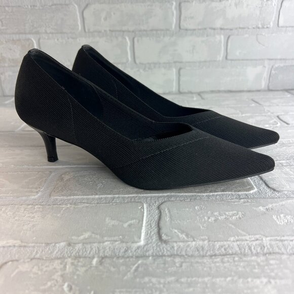 French Connection Kitten Heels Womens 7.5 Black‎ Pointed Closed Toe Solid Knit - Picture 1 of 11